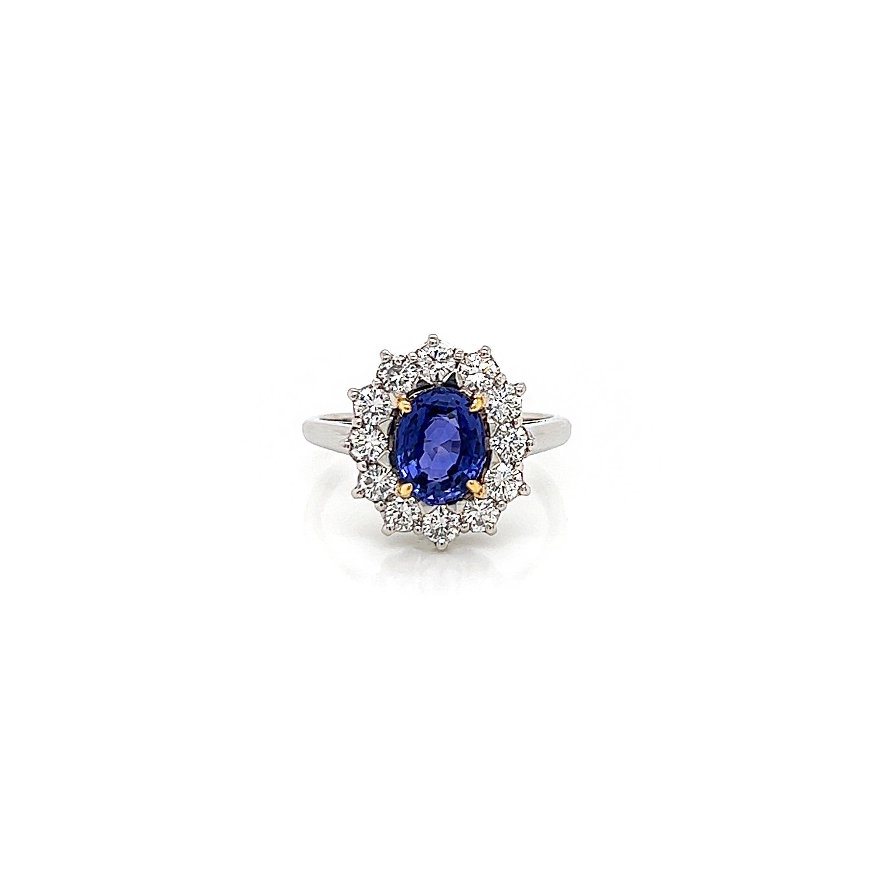 2.76 Total Carat Sapphire and Diamond Halo Ladies Engagement Ring GIA