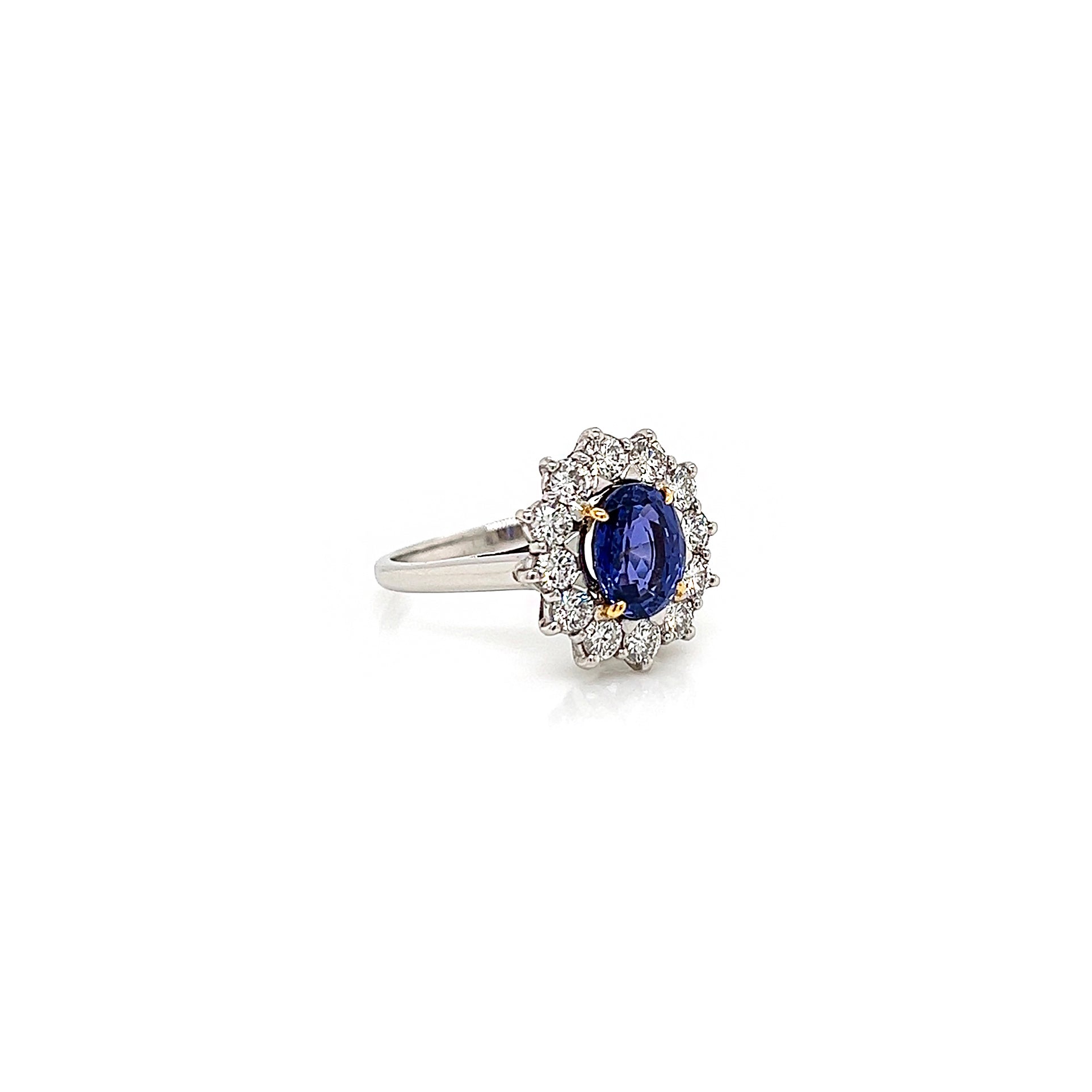 2.76 Total Carat Sapphire and Diamond Halo Ladies Engagement Ring GIA