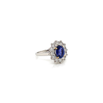 2.76 Total Carat Sapphire and Diamond Halo Ladies Engagement Ring GIA