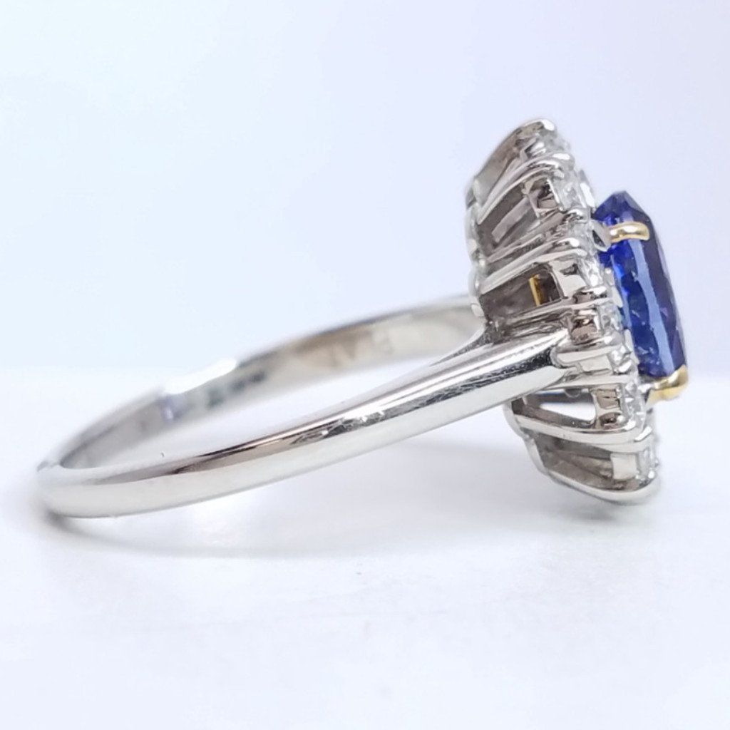 2.76 Total Carat Sapphire and Diamond Halo Ladies Engagement Ring GIA