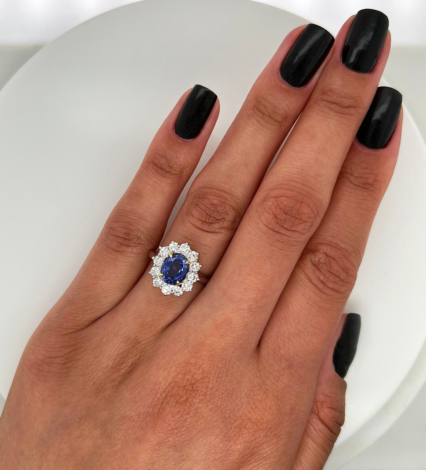 2.76 Total Carat Sapphire and Diamond Halo Ladies Engagement Ring GIA
