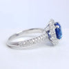 4.40 Total Carat Sapphire and Diamond Halo Pave-Set Ladies Engagement Ring. GIA Certified.