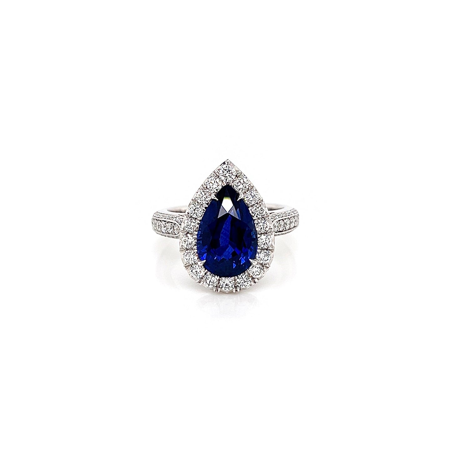 5.96 Total Carat Sapphire and Diamond Halo Pave-Set Ladies Engagement Ring GIA