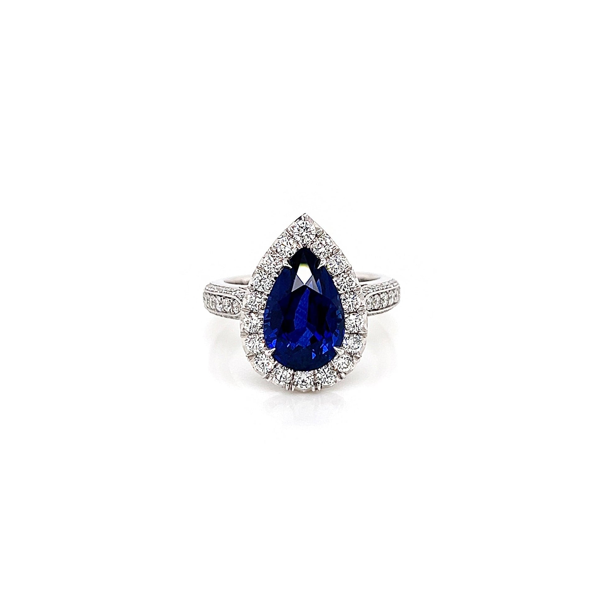 5.96 Total Carat Sapphire and Diamond Halo Pave-Set Ladies Engagement Ring GIA
