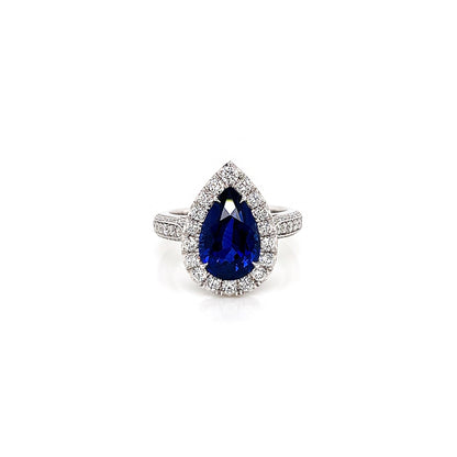 5.96 Total Carat Sapphire and Diamond Halo Pave-Set Ladies Engagement Ring GIA