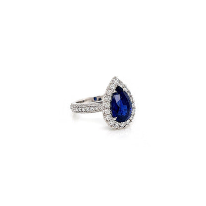 5.96 Total Carat Sapphire and Diamond Halo Pave-Set Ladies Engagement Ring GIA