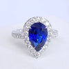 5.96 Total Carat Sapphire and Diamond Halo Pave-Set Ladies Engagement Ring GIA