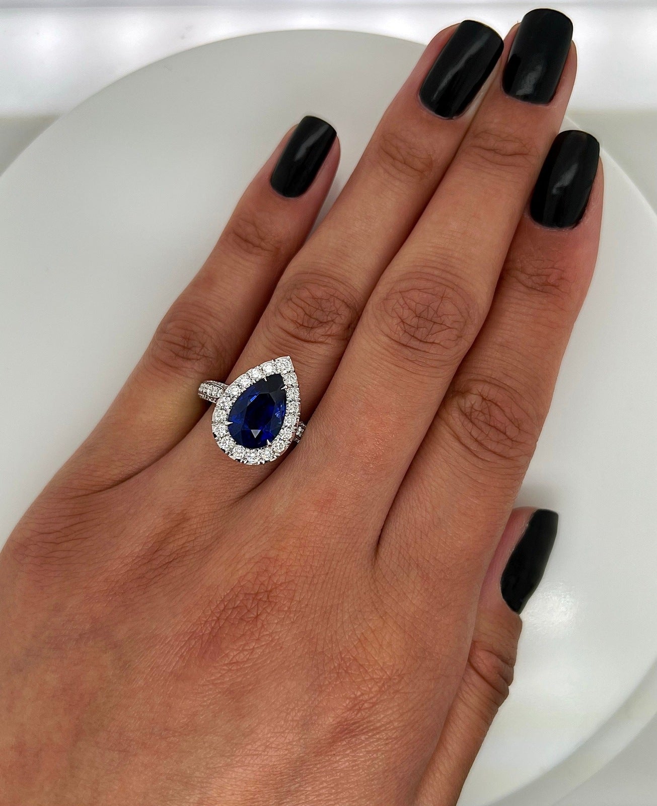 5.96 Total Carat Sapphire and Diamond Halo Pave-Set Ladies Engagement Ring GIA