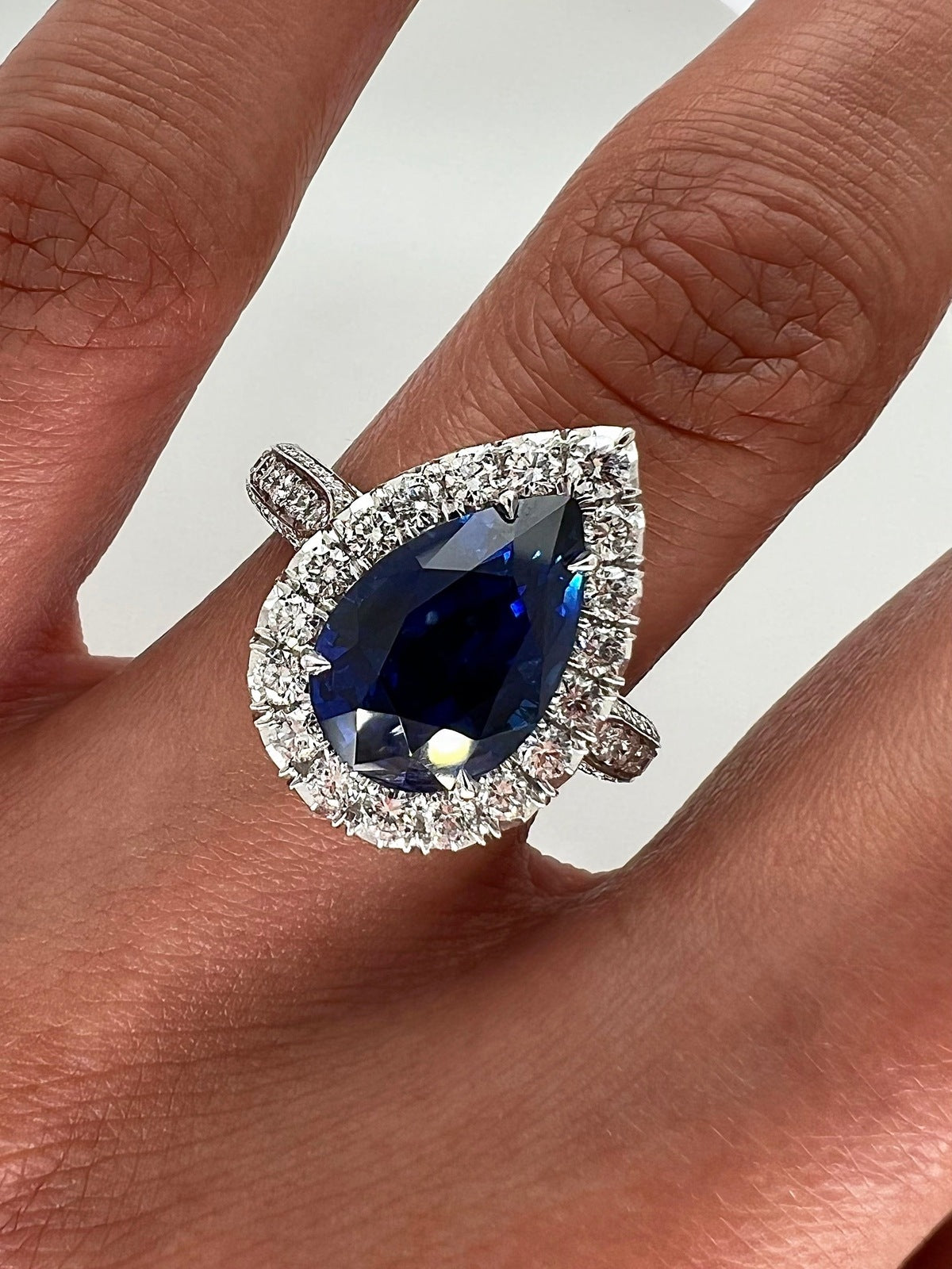 5.96 Total Carat Sapphire and Diamond Halo Pave-Set Ladies Engagement Ring GIA