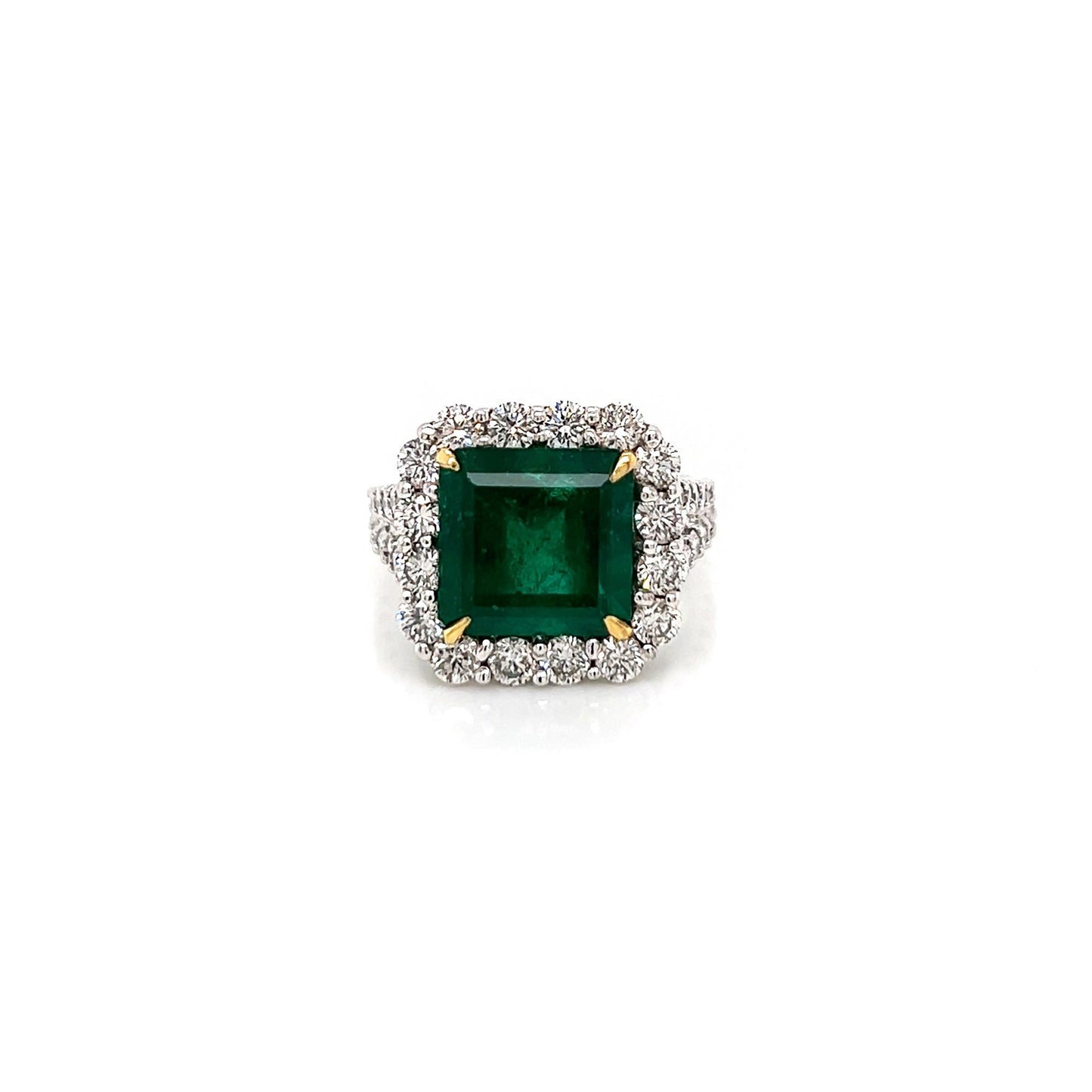 5.95 Total Carat Green Emerald Diamond Halo Ladies Ring