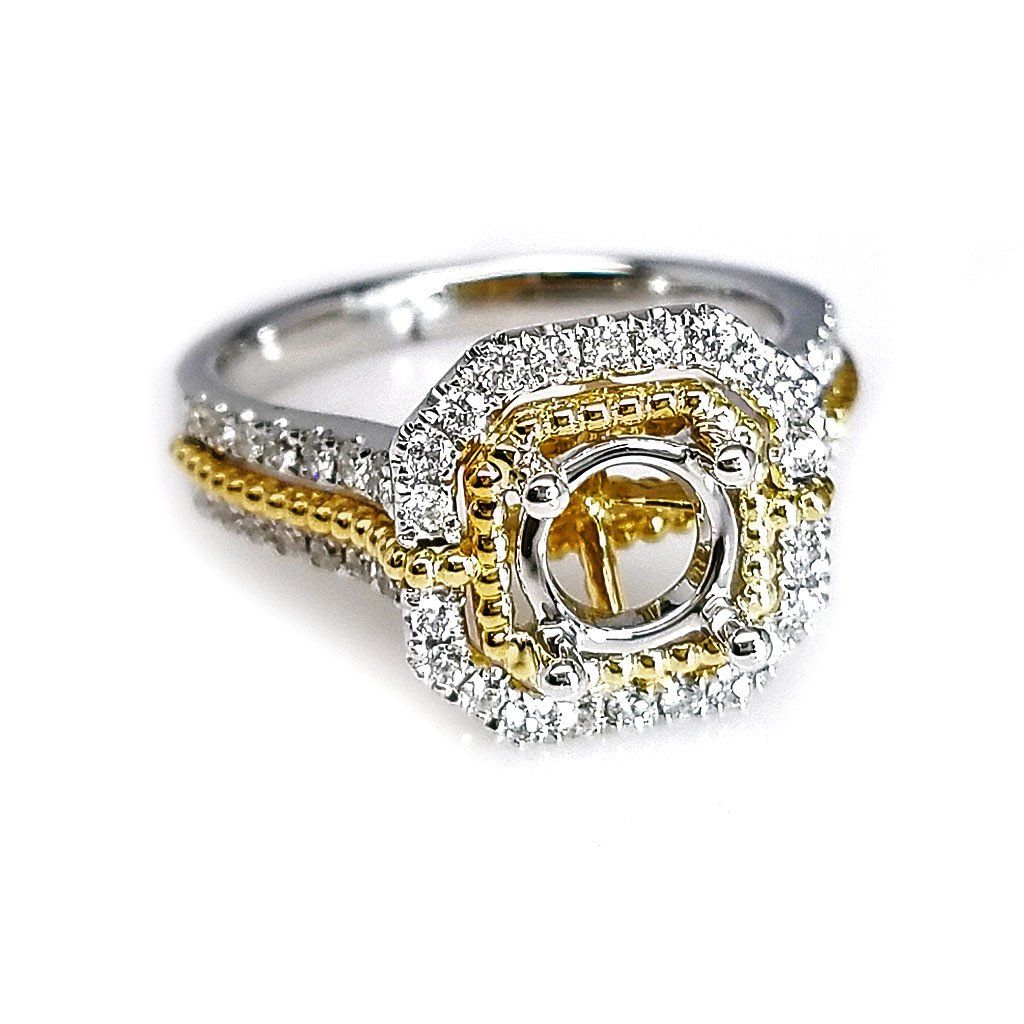 "ENGR02688" 18K White and Yellow Gold Two Tone Diamond Engagement Ring Setting