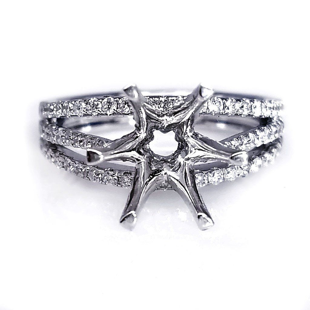 "ENGR02786" Six Prong Triple Split Diamond Pave Engagement Ring Setting