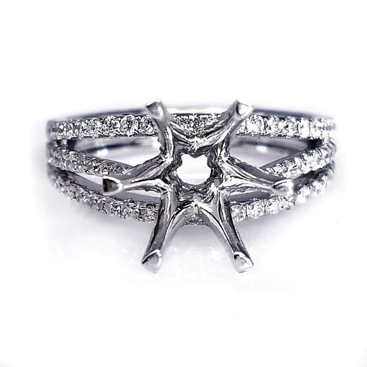"ENGR02786" Six Prong Triple Split Diamond Pave Engagement Ring Setting