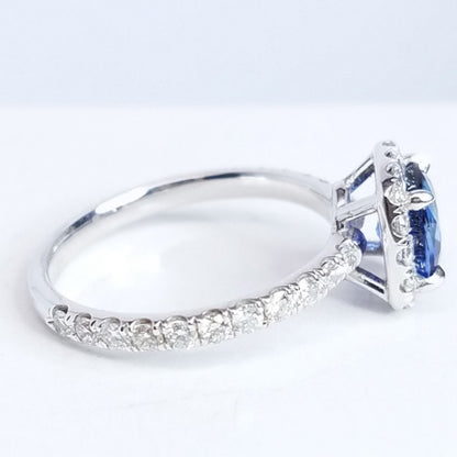 1.96 Total Carat Sapphire Halo Diamond Engagement Ring