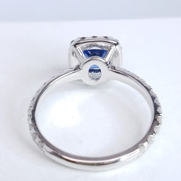 1.96 Total Carat Sapphire Halo Diamond Engagement Ring