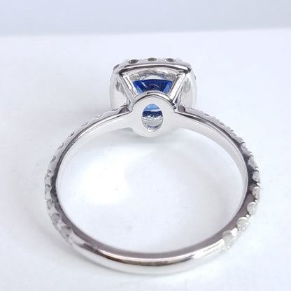 1.96 Total Carat Sapphire Halo Diamond Engagement Ring
