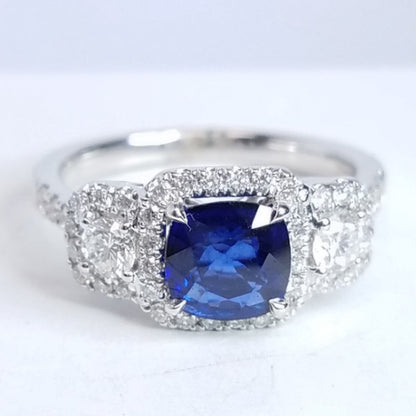 2.02 Total Carat Sapphire Diamond Engagement Ring