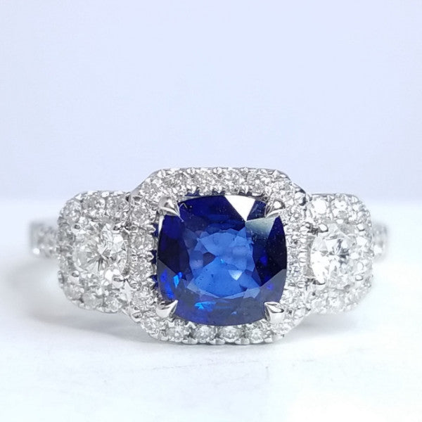 2.02 Total Carat Sapphire Diamond Engagement Ring