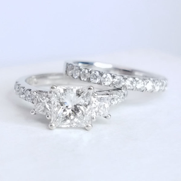 "ENGR02874" Three Stone Princess Cut Ring