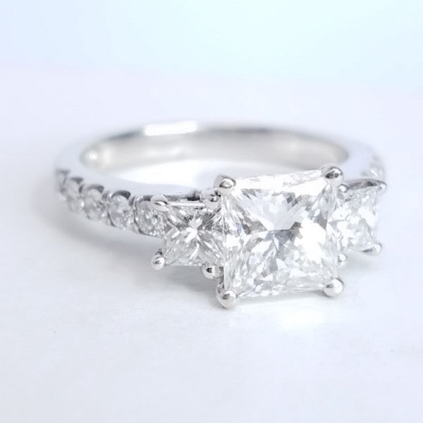 "ENGR02874" Three Stone Princess Cut Ring