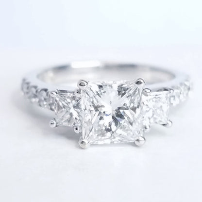 "ENGR02874" Three Stone Princess Cut Ring