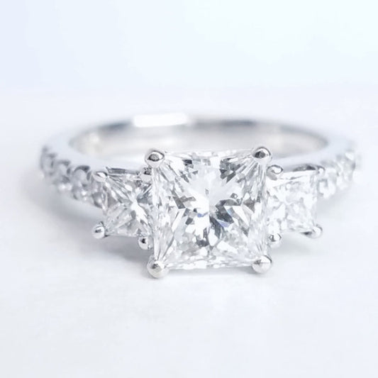 "ENGR02874" Three Stone Princess Cut Ring