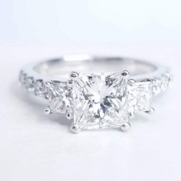 "ENGR02874" Three Stone Princess Cut Ring