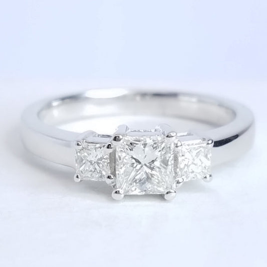 "ENGR02880" 0.72Carat Three Stone Princess Cut Ring