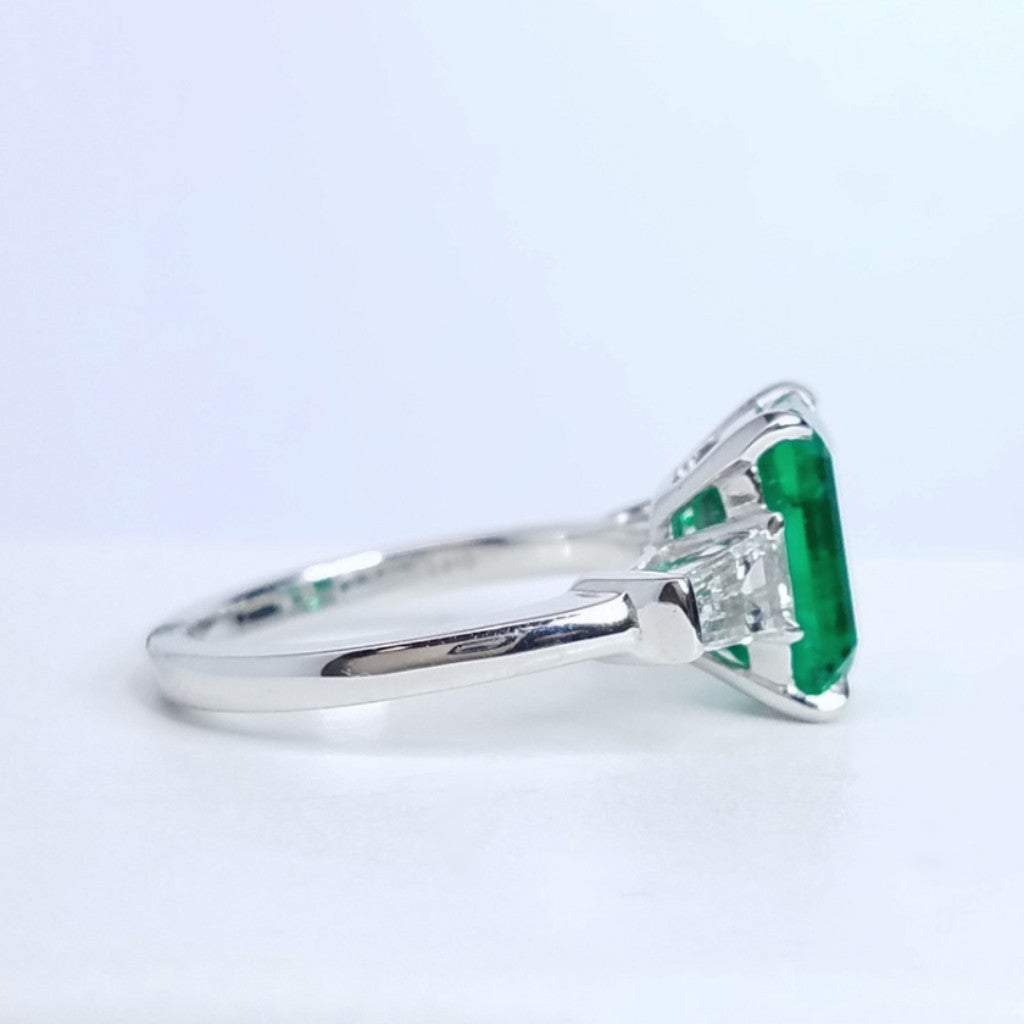 "ENR02889" Three Stone Colombian Emerald Ring