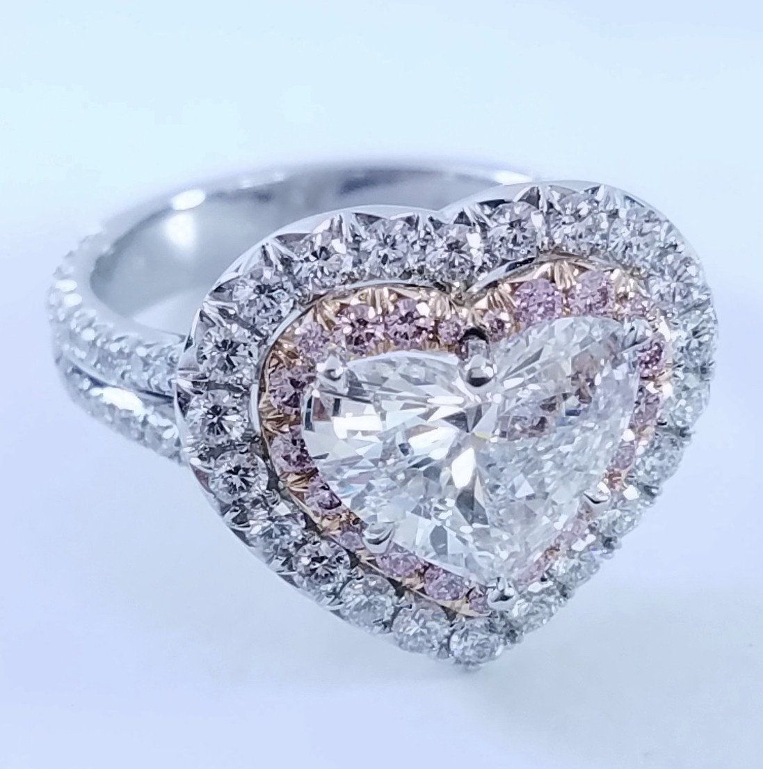 3.46 Total Carat Heart-Shaped Diamond Halo Ladies Engagement Ring GIA