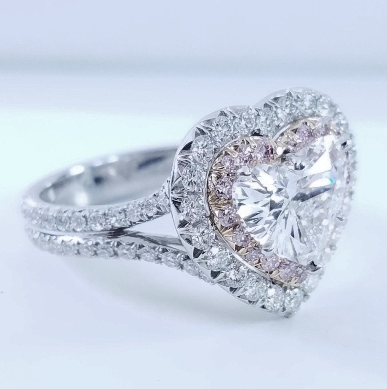 3.46 Total Carat Heart-Shaped Diamond Halo Ladies Engagement Ring GIA