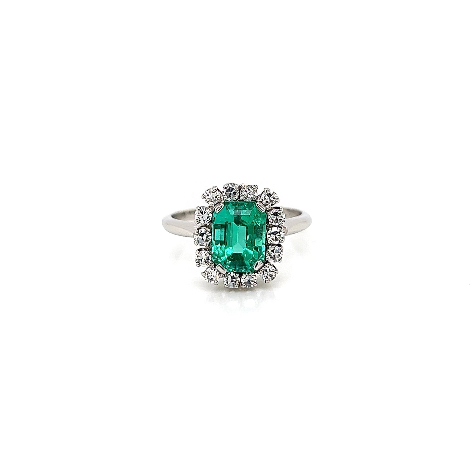 2.19 Total Carat Green Emerald and Diamond Engagement Ring GIA