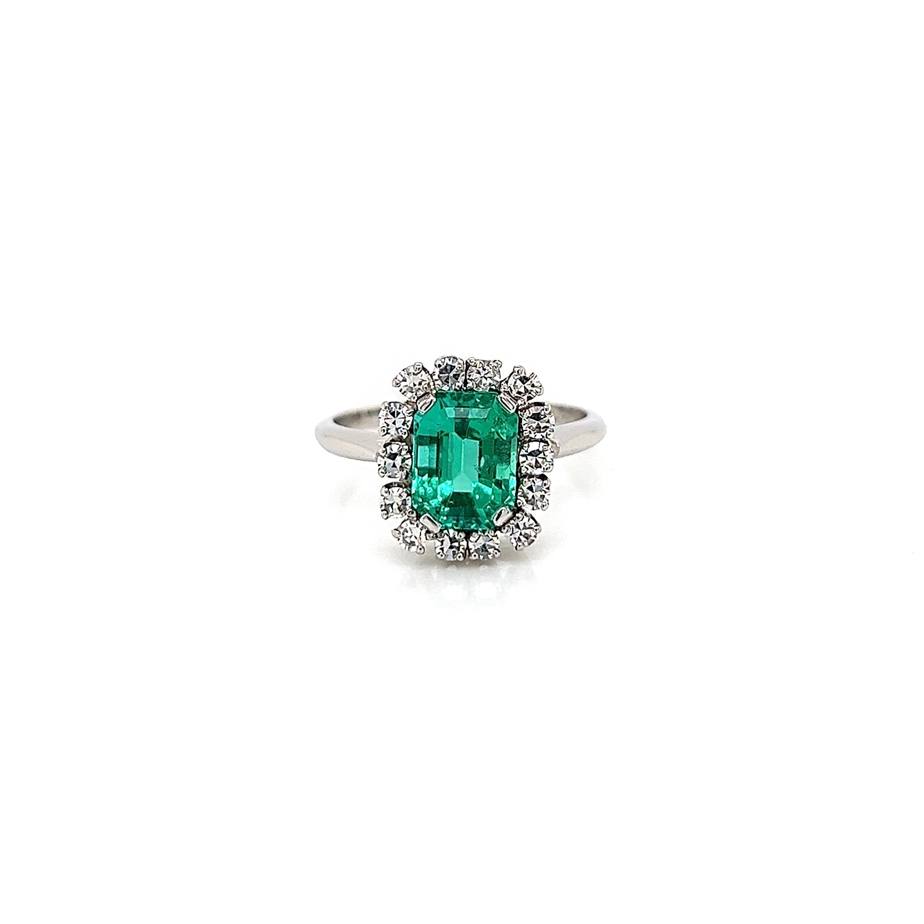 2.19 Total Carat Green Emerald and Diamond Engagement Ring GIA