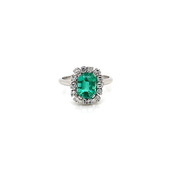 2.19 Total Carat Green Emerald and Diamond Engagement Ring GIA