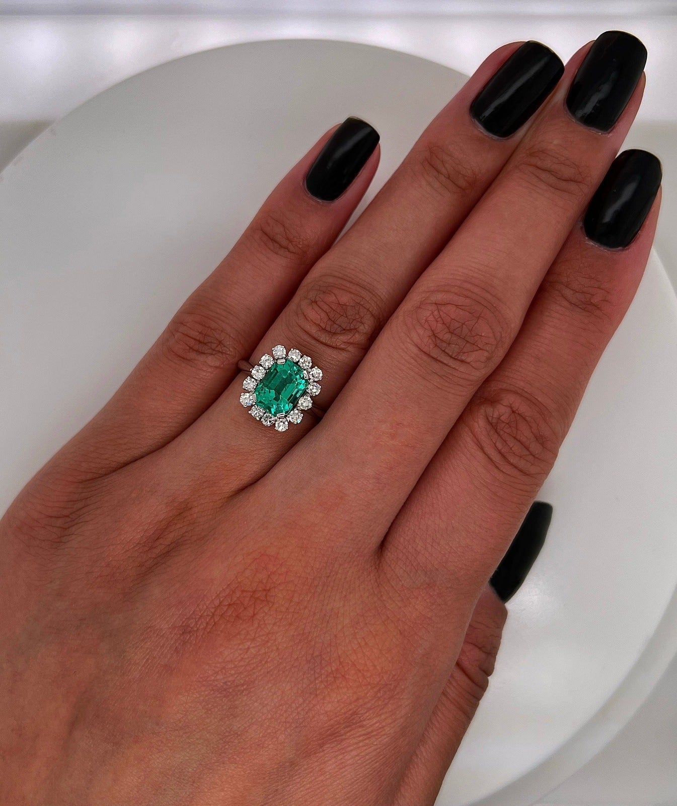 2.19 Total Carat Green Emerald and Diamond Engagement Ring GIA
