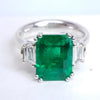4.60 Total Carat Emerald and Diamond Three Stone Ladies Engagement Ring. GIA Certified.