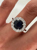 3.08 Total Carat Blue Round Sapphire and Diamond Halo Ladies Engagement Ring