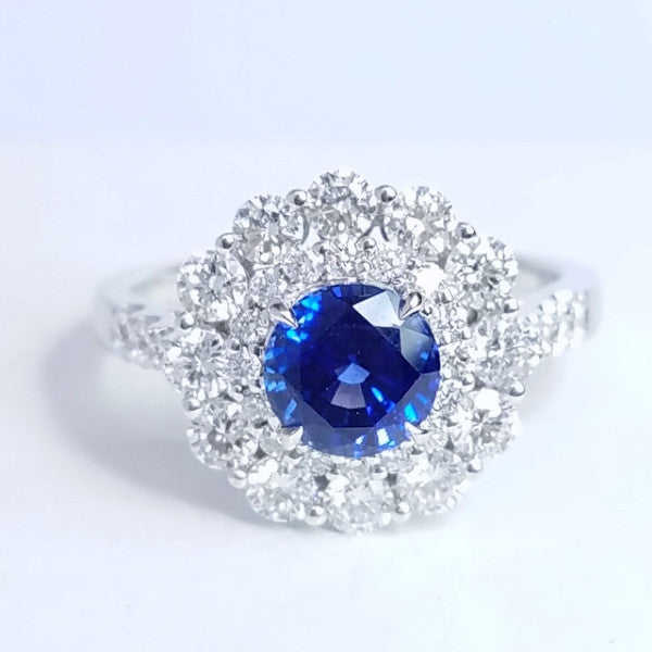 "ENGR02935" Double Halo Sapphire Diamond Ring