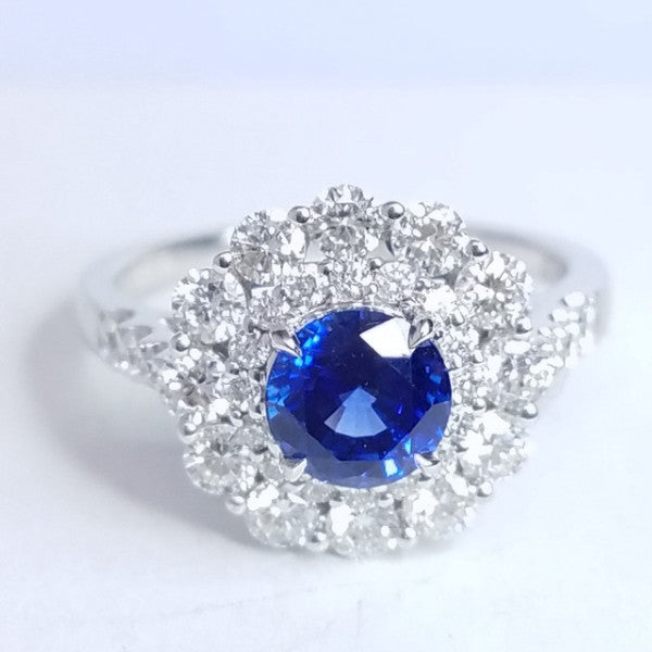 "ENGR02935" Double Halo Sapphire Diamond Ring