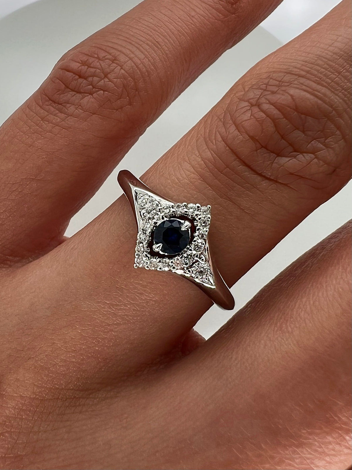 0.33 Total Carat Sapphire Diamond Halo Engagement Ring