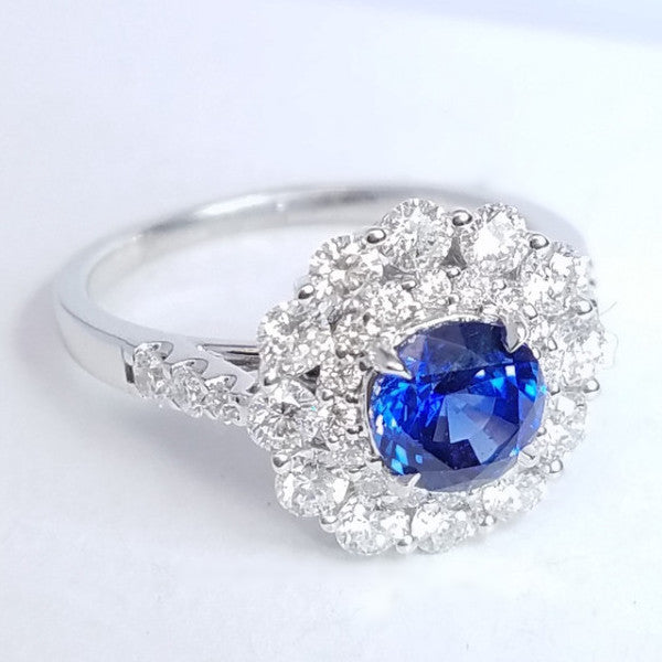 "ENGR02935" Double Halo Sapphire Diamond Ring