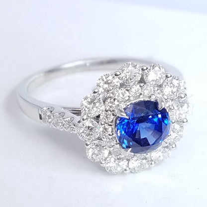 "ENGR02935" Double Halo Sapphire Diamond Ring