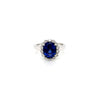 3.75 Total Carat Oval Blue Sapphire and Diamond Halo Ladies Engagement Ring