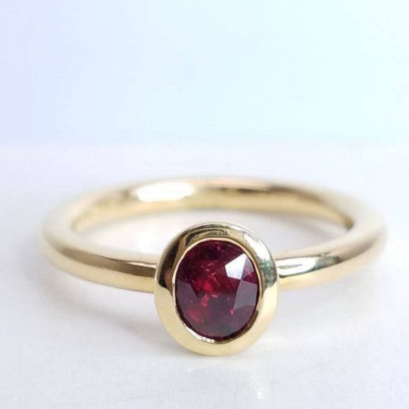"ENGR02963" Red Hot GIA Ruby Yellow Gold Ring