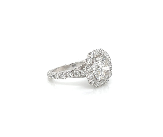 3.87 Total Carat Round Halo and Pave Set Engagement Ring H VS2
