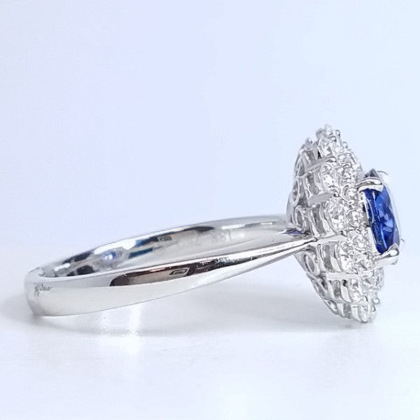 "ENGR02989" Double Halo Sapphire Diamond Rong
