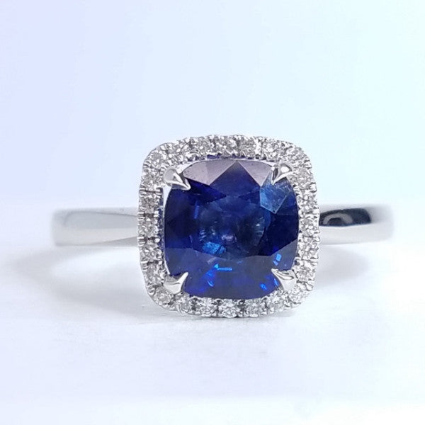 "ENGR02992" Cushion Sapphire Diamond Halo Ring