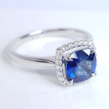 "ENGR02992" Cushion Sapphire Diamond Halo Ring