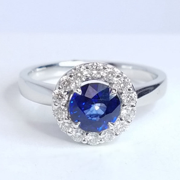 "ENGR02993" Blue Sapphire Diamond Halo Ring
