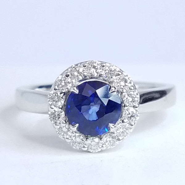 "ENGR02993" Blue Sapphire Diamond Halo Ring